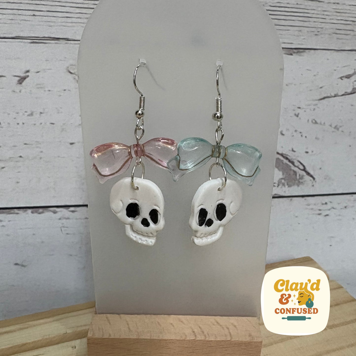 Skull and Bows Earrings — Handmade Polymer Clay