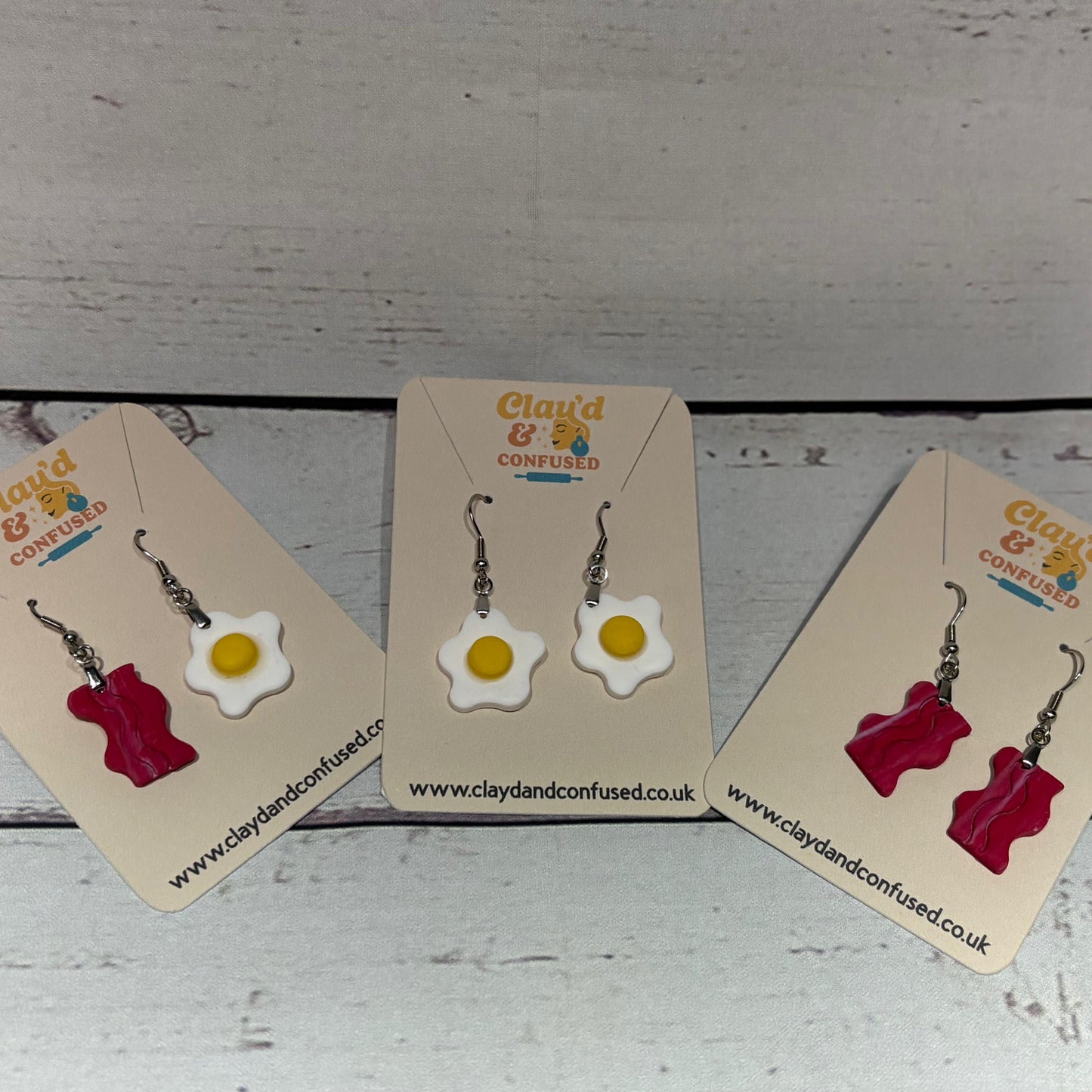 Bacon & Egg Earrings — Handmade Polymer Clay