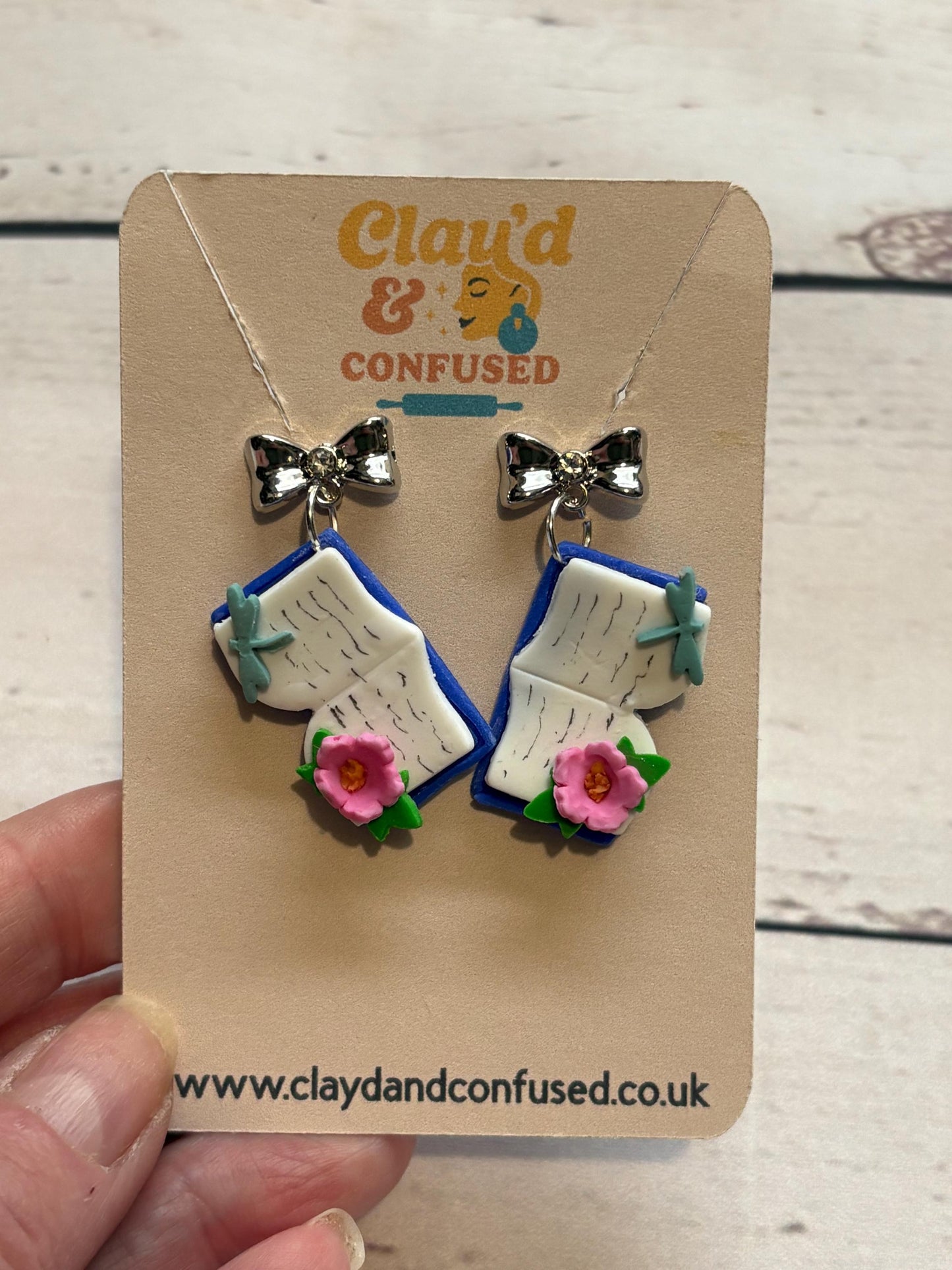 Open Book Earrings — Handmade Polymer Clay