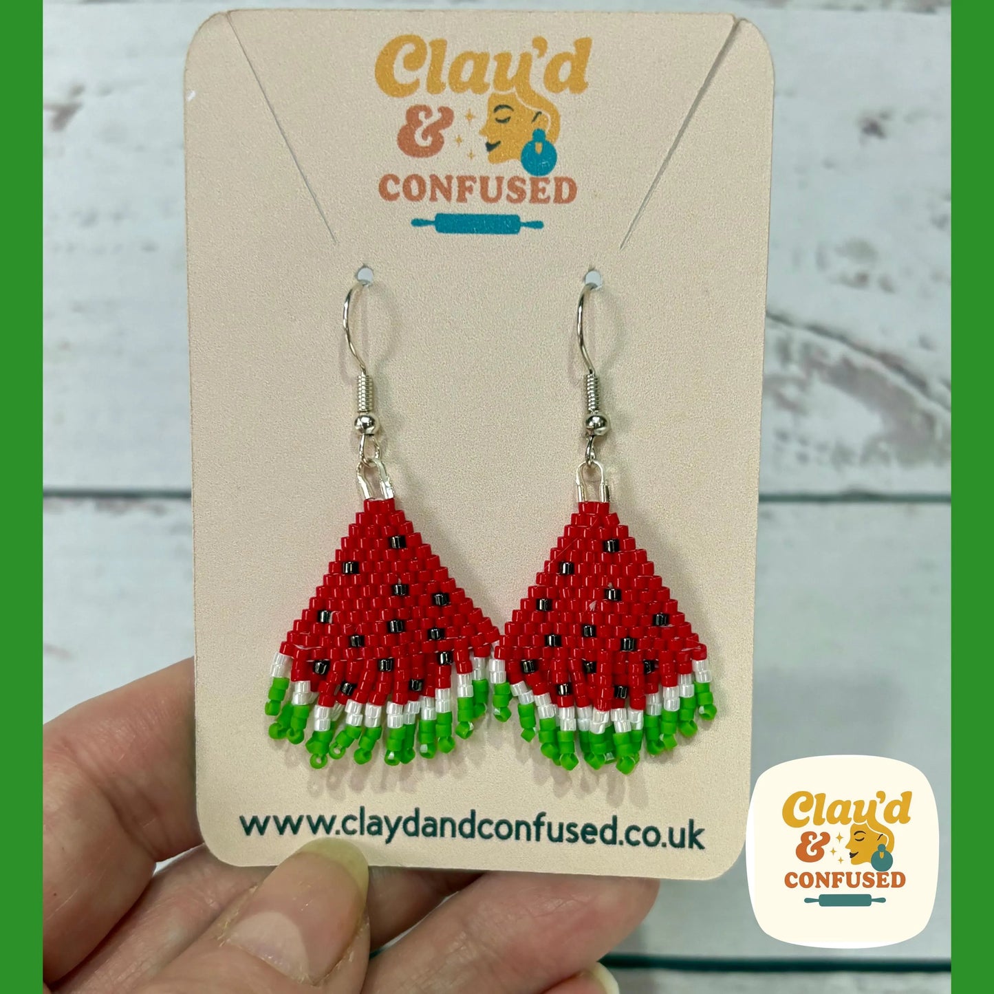 Beaded Watermelon Earrings — Handmade Seed Bead