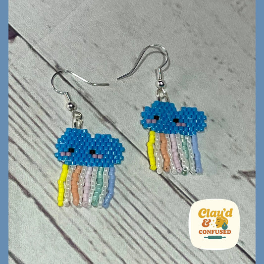 Rain Cloud Beaded Earrings — Handmade Seed Bead