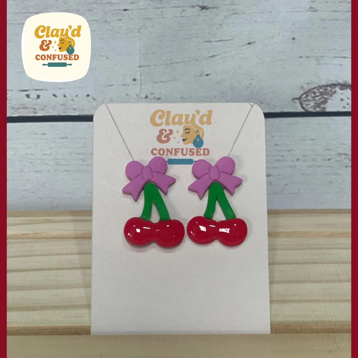 Cherries and Bows Earrings — Handmade Polymer Clay