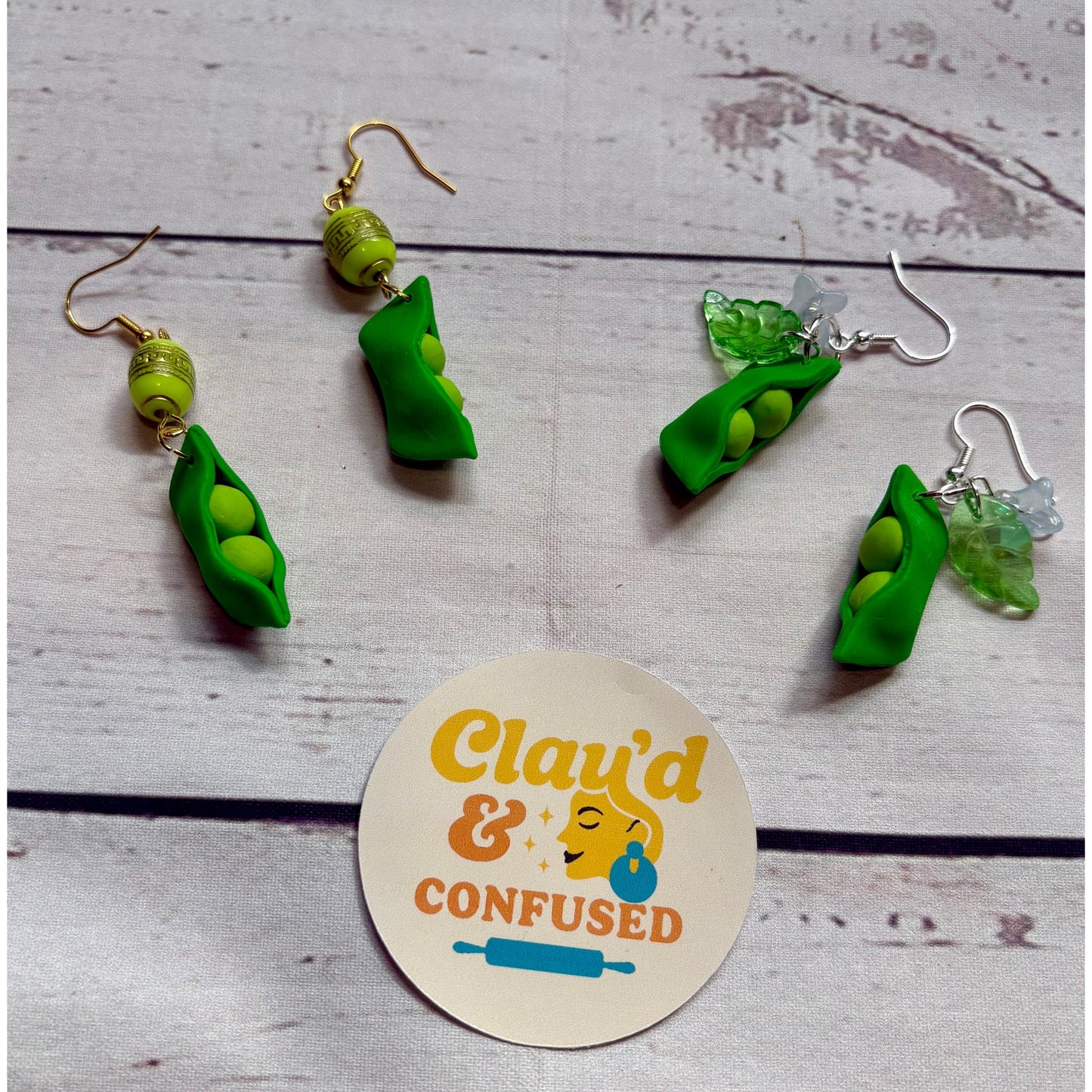 Peas in a Pod Earrings — Handmade Polymer Clay