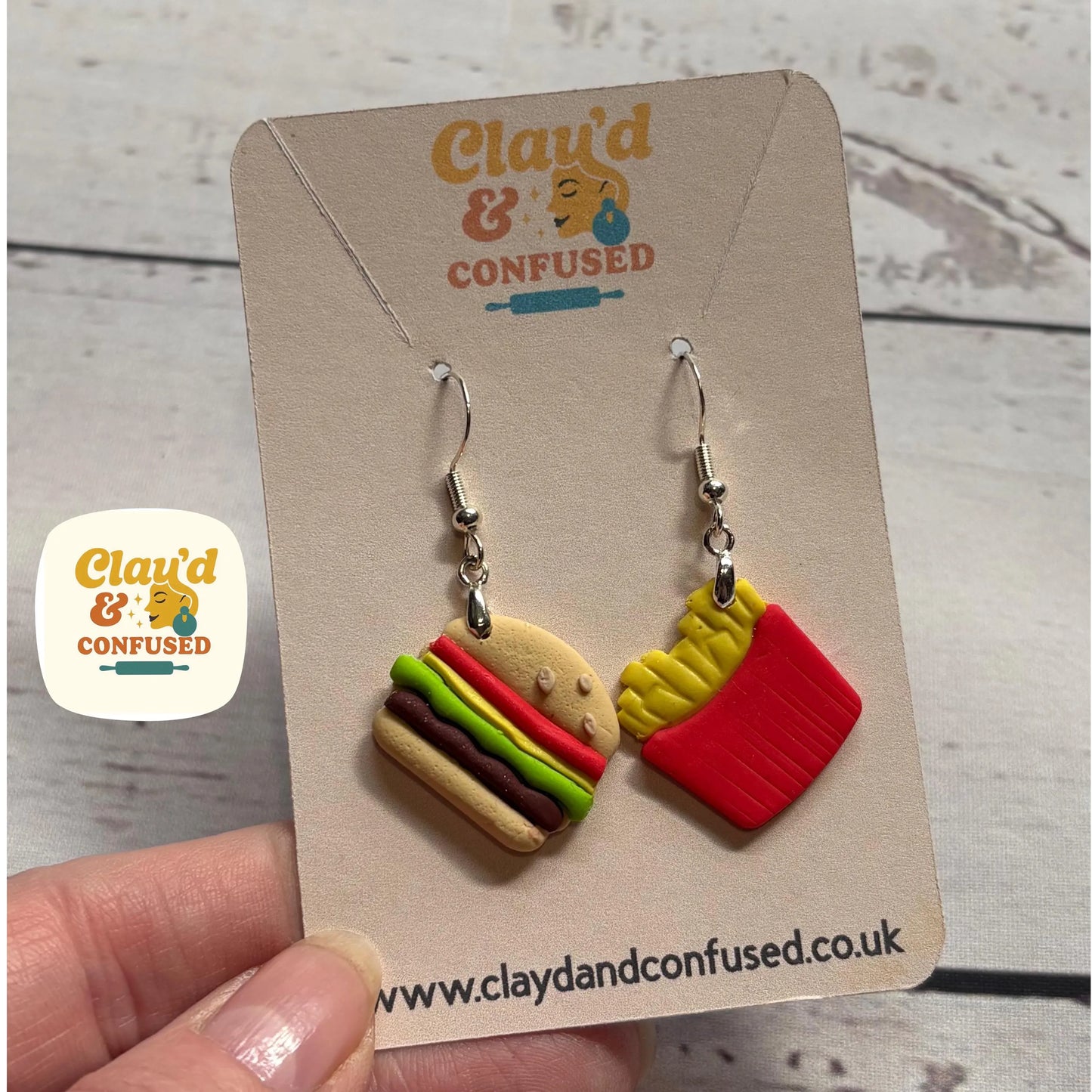 Burger and Fries Earrings — Handmade Polymer Clay