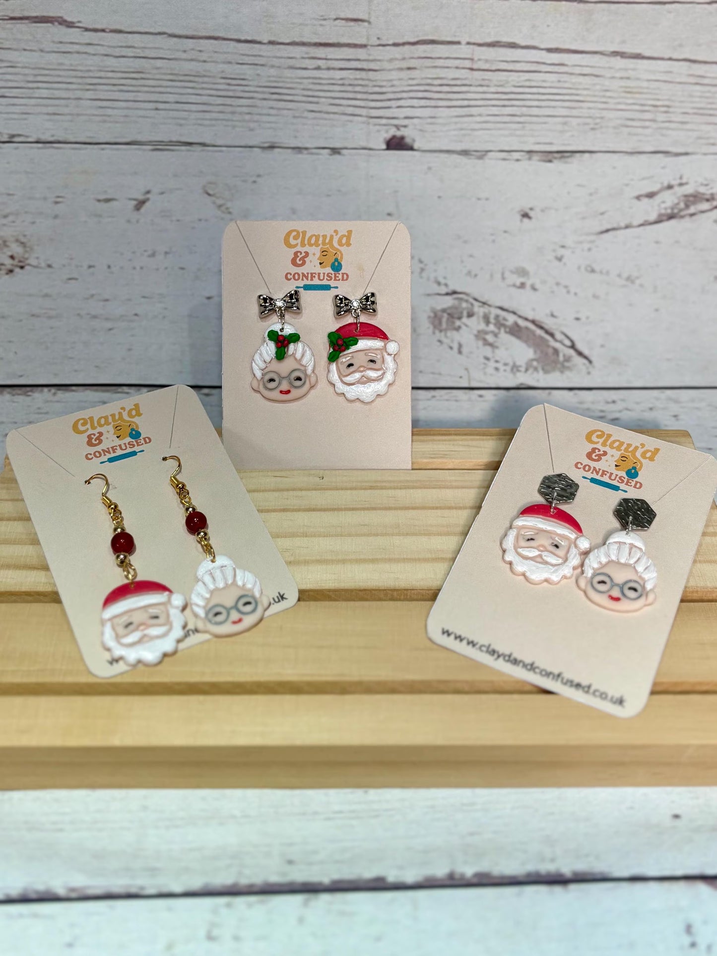 Santa & Mrs Claus Earrings — Handmade Polymer Clay