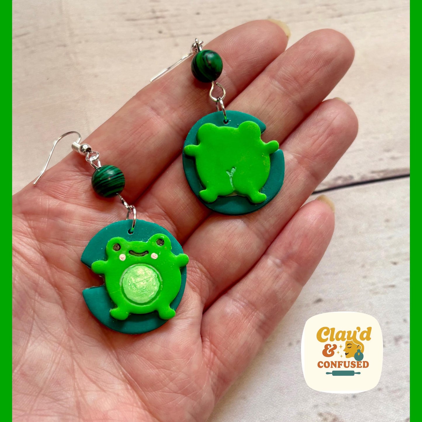 Funny Frog Earrings — Handmade Mismatched Polymer Clay