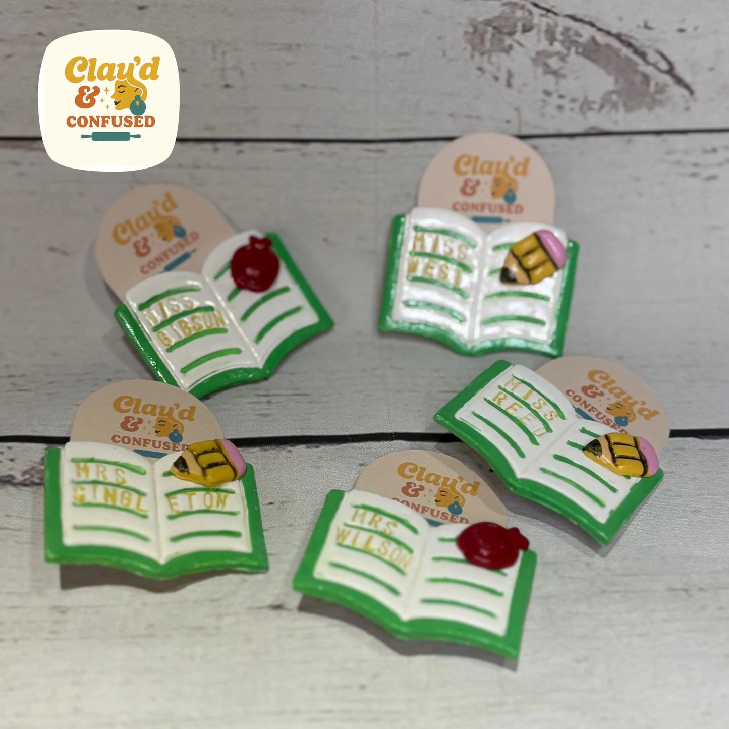Personalised Book Brooch — Handmade Polymer Clay
