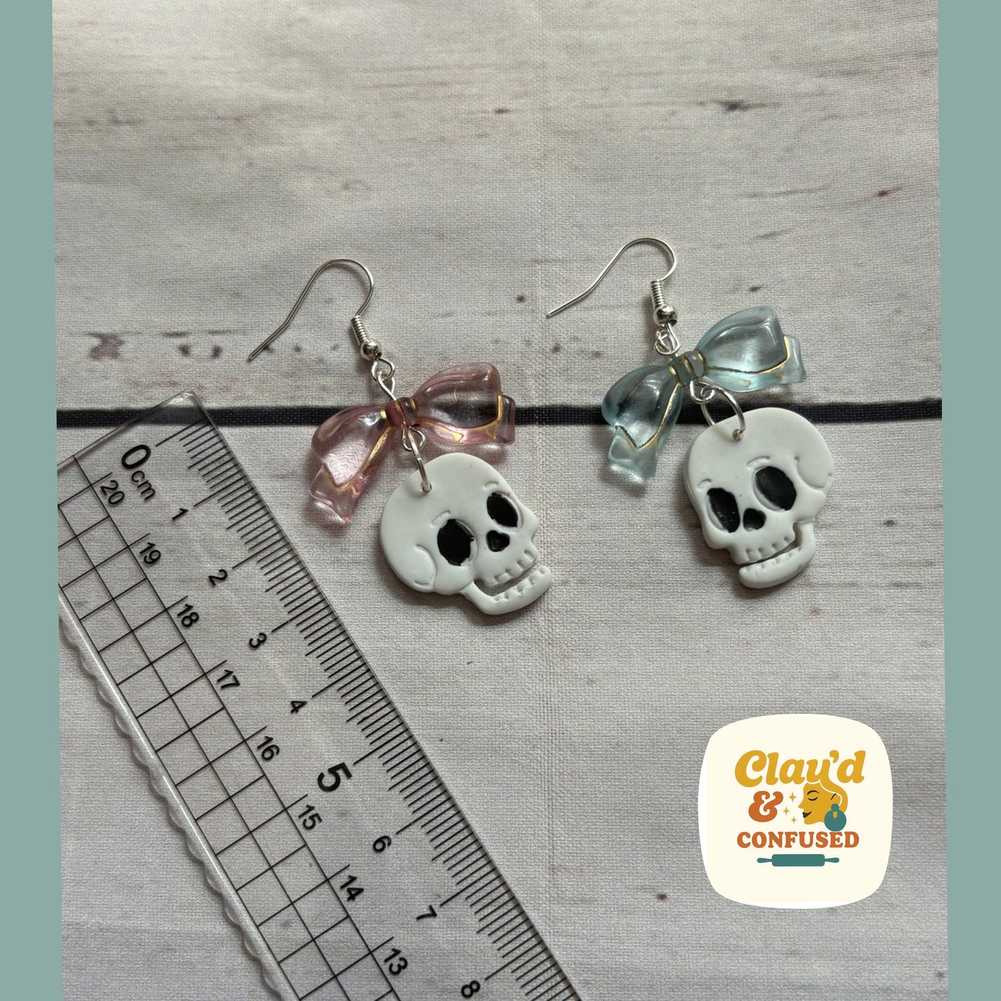 Skull and Bows Earrings — Handmade Polymer Clay