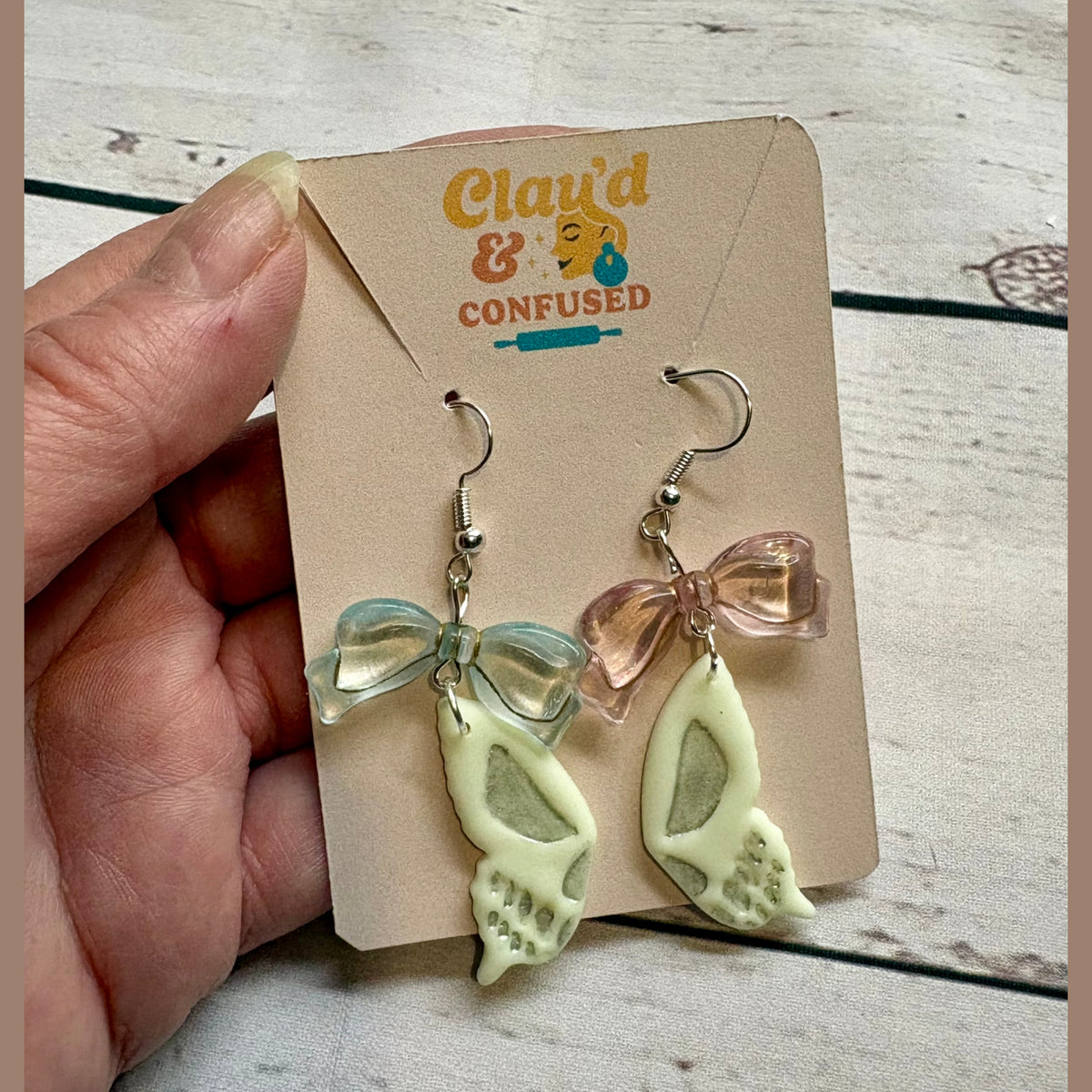 Skeleton Butterfly Earrings — Handmade Polymer Clay