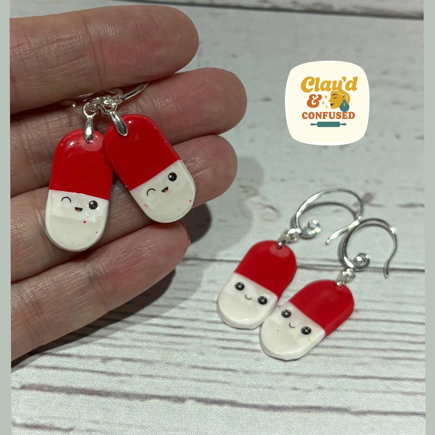 Chill Pill & Happy Pill Earrings — Handmade Polymer Clay