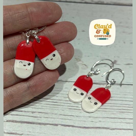 Chill Pill & Happy Pill Earrings — Handmade Polymer Clay