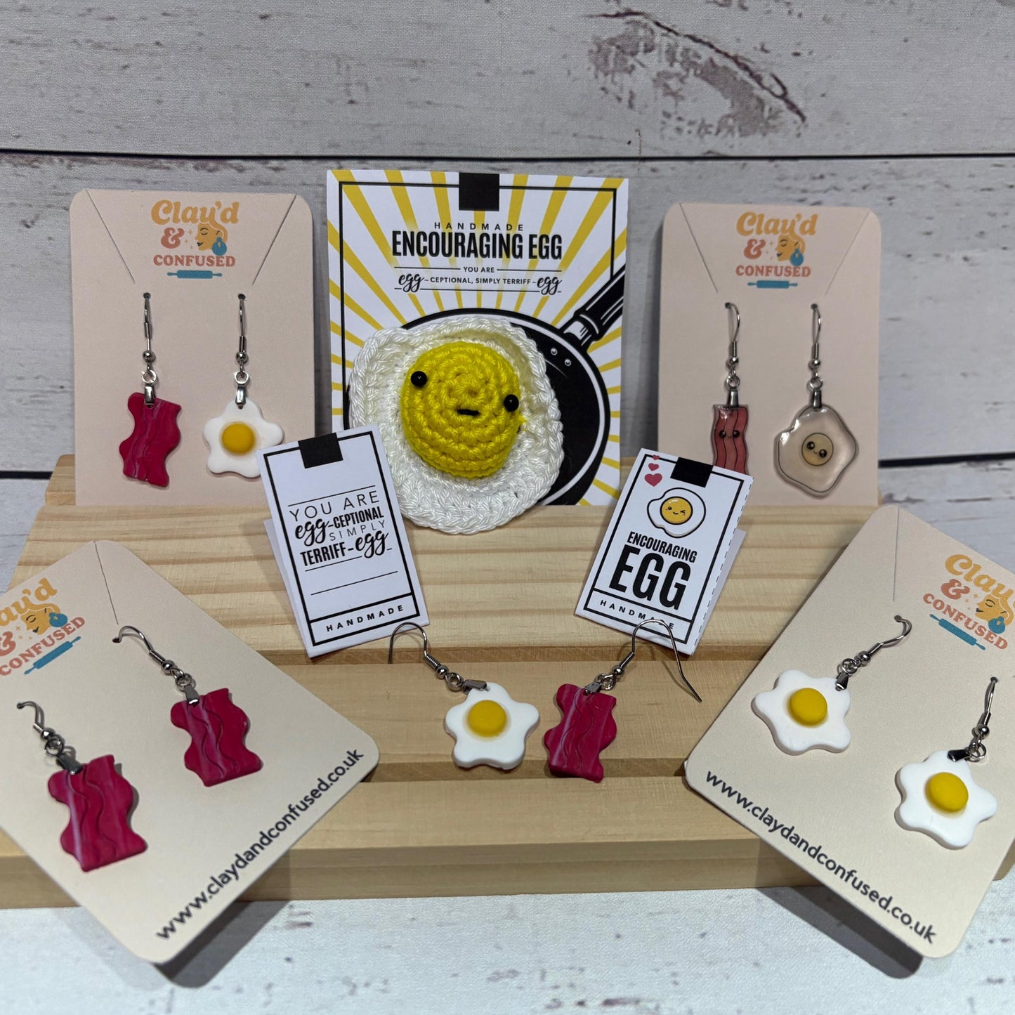 Bacon & Egg Earrings — Handmade Polymer Clay