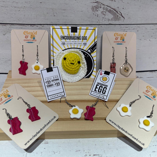 Bacon & Egg Earrings — Handmade Polymer Clay