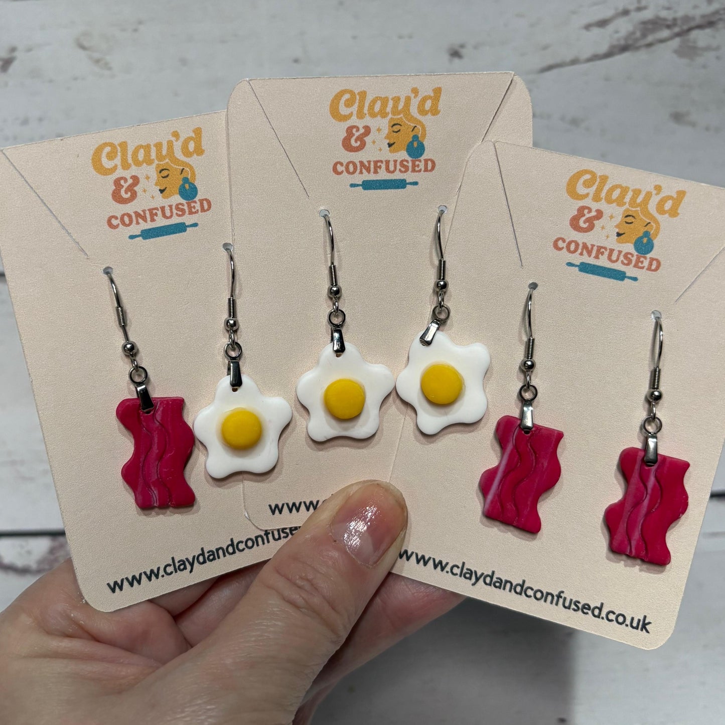 Bacon & Egg Earrings — Handmade Polymer Clay