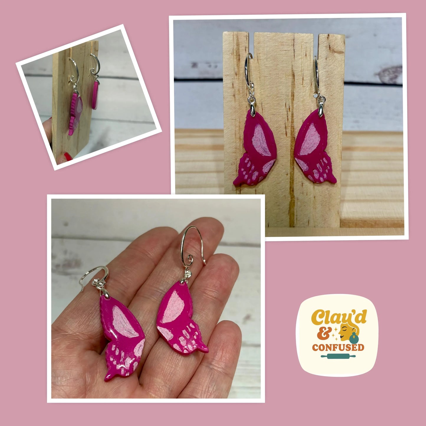 Skeleton Butterfly Earrings — Handmade Polymer Clay