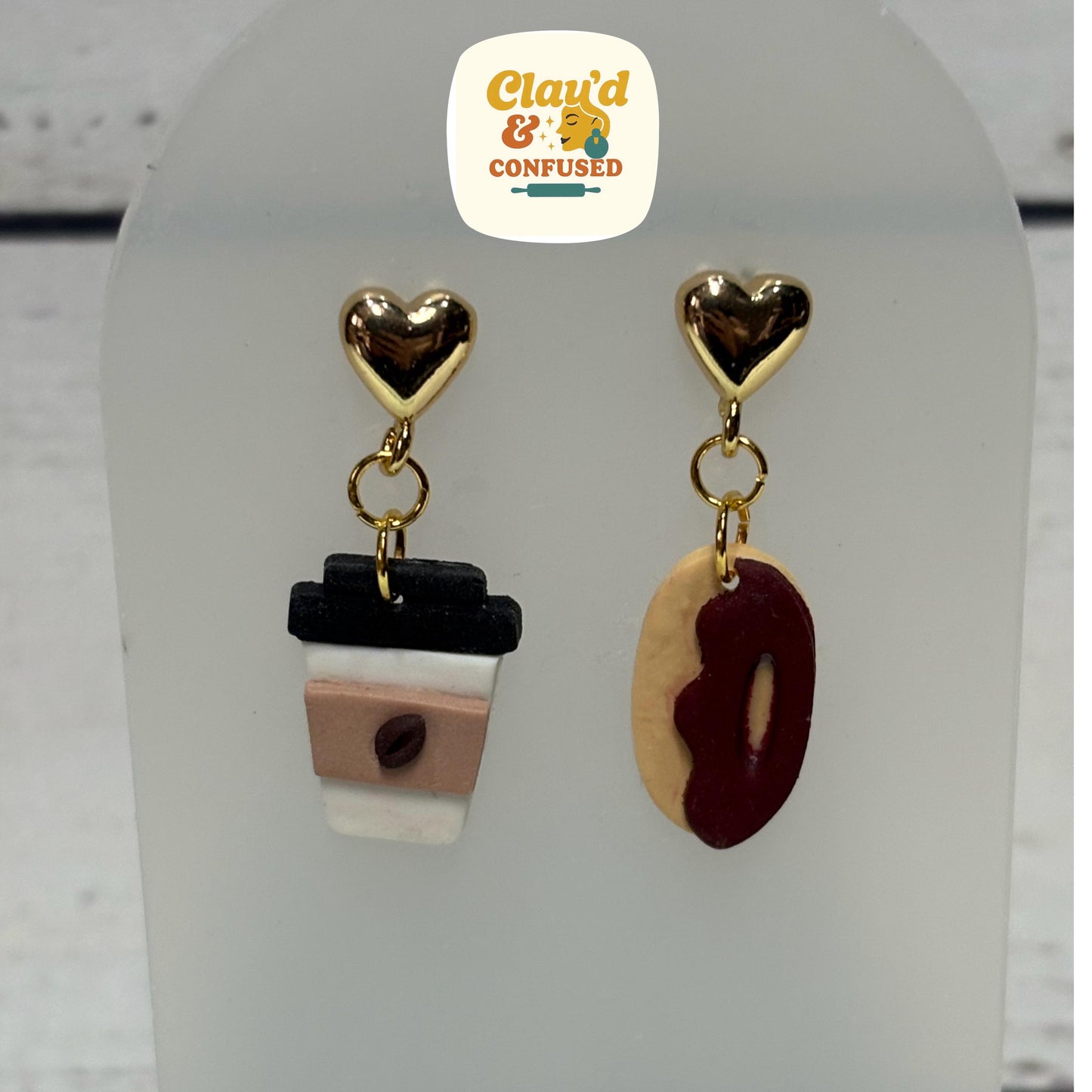 Coffee & Donut Earrings — Handmade Mismatched Polymer Clay