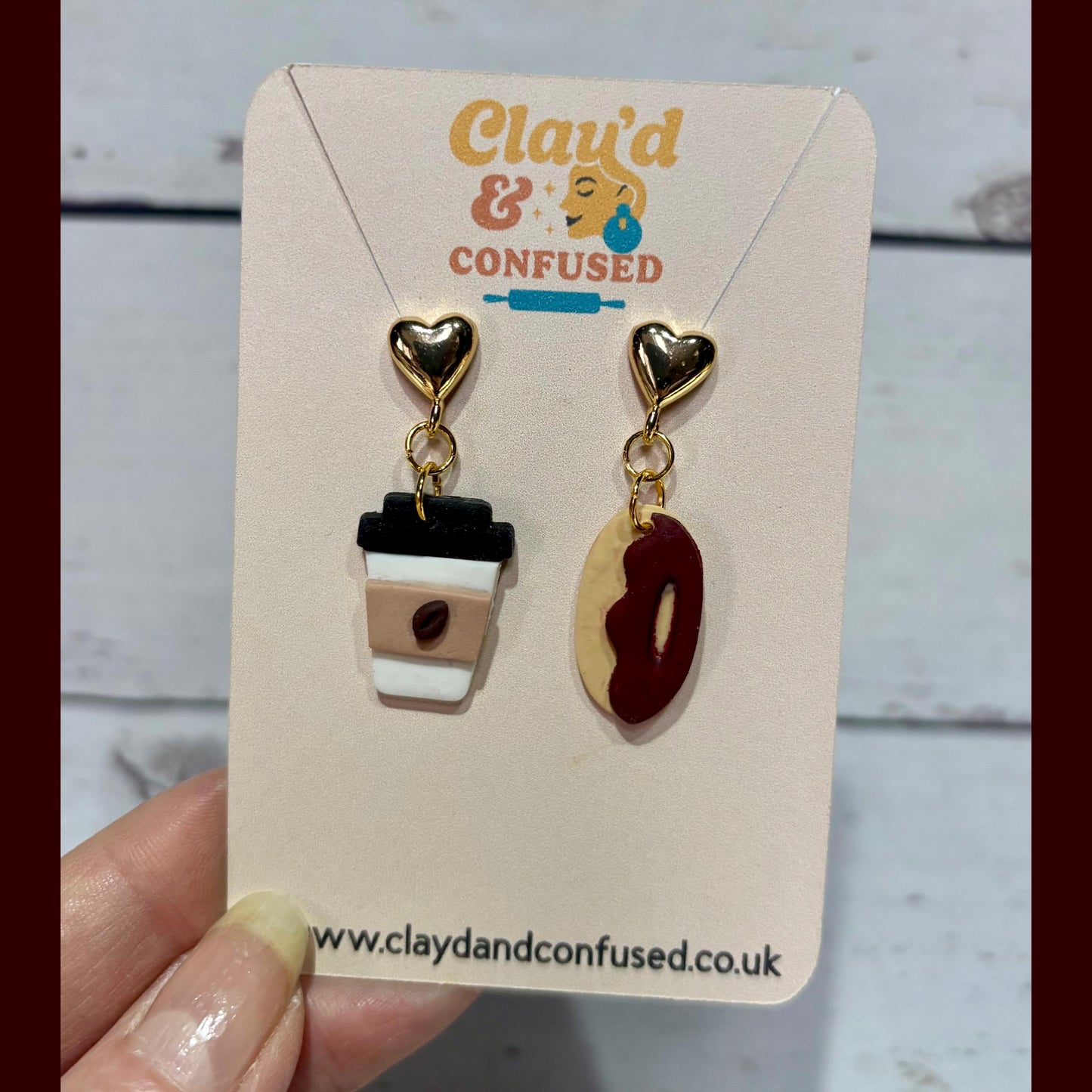 Coffee & Donut Earrings — Handmade Mismatched Polymer Clay