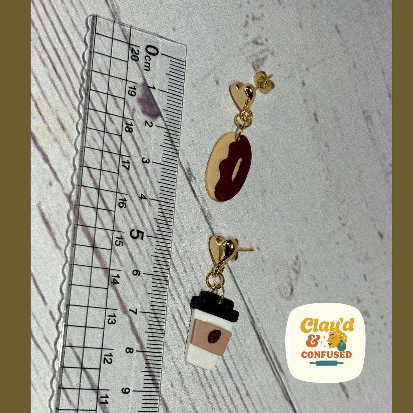 Coffee & Donut Earrings — Handmade Mismatched Polymer Clay