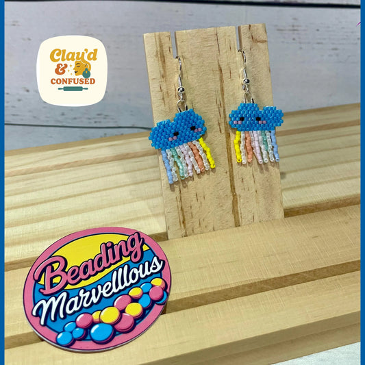 Rain Cloud Beaded Earrings — Handmade Seed Bead
