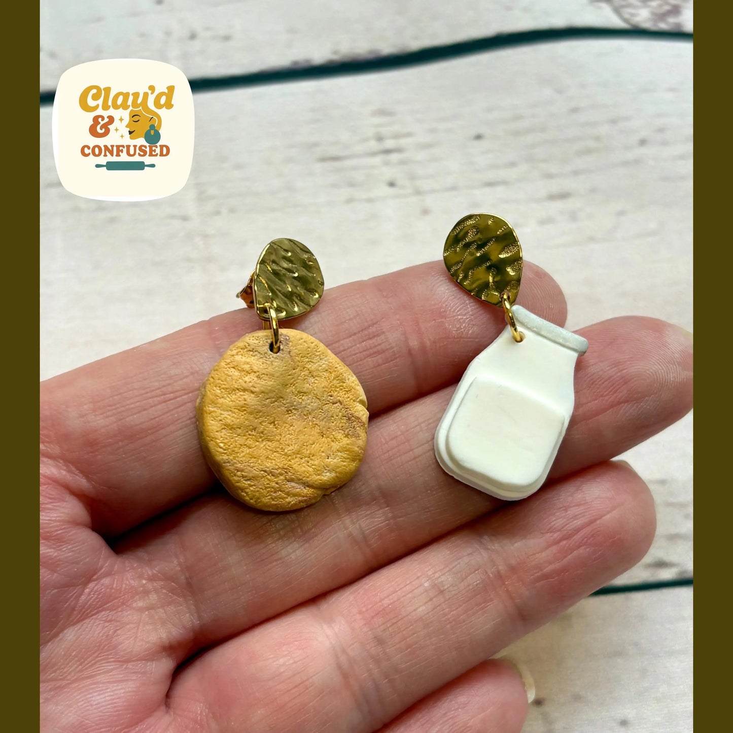 Milk & Cookie Earrings — Handmade Mismatched Polymer Clay