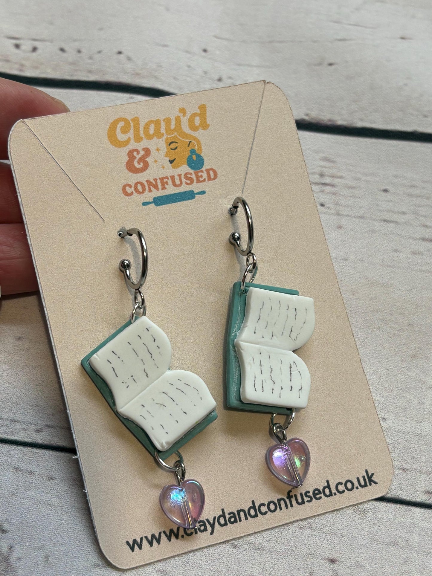 Open Book Earrings — Handmade Polymer Clay