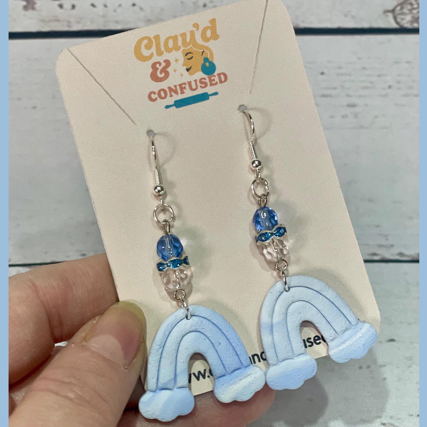 Handmade Rainbow Dangle Earrings — Polymer Clay & Bead Detail