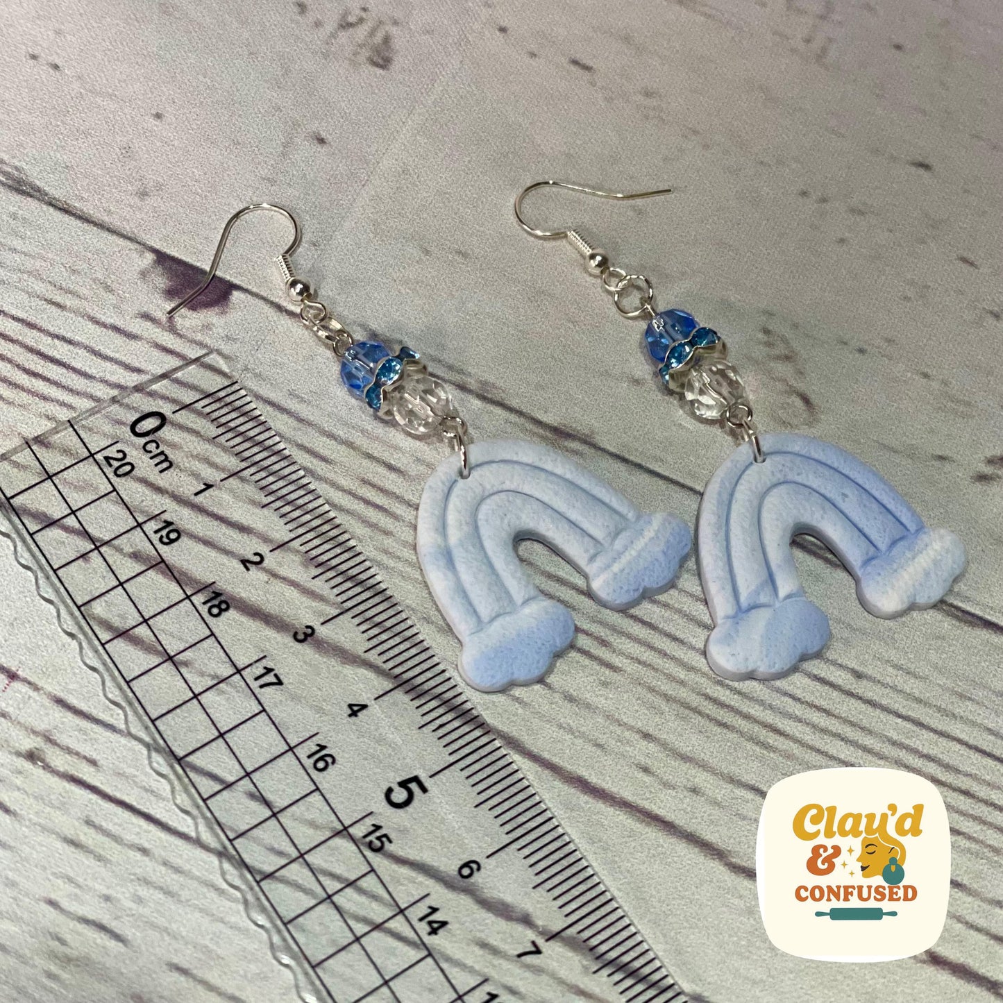 Handmade Rainbow Dangle Earrings — Polymer Clay & Bead Detail