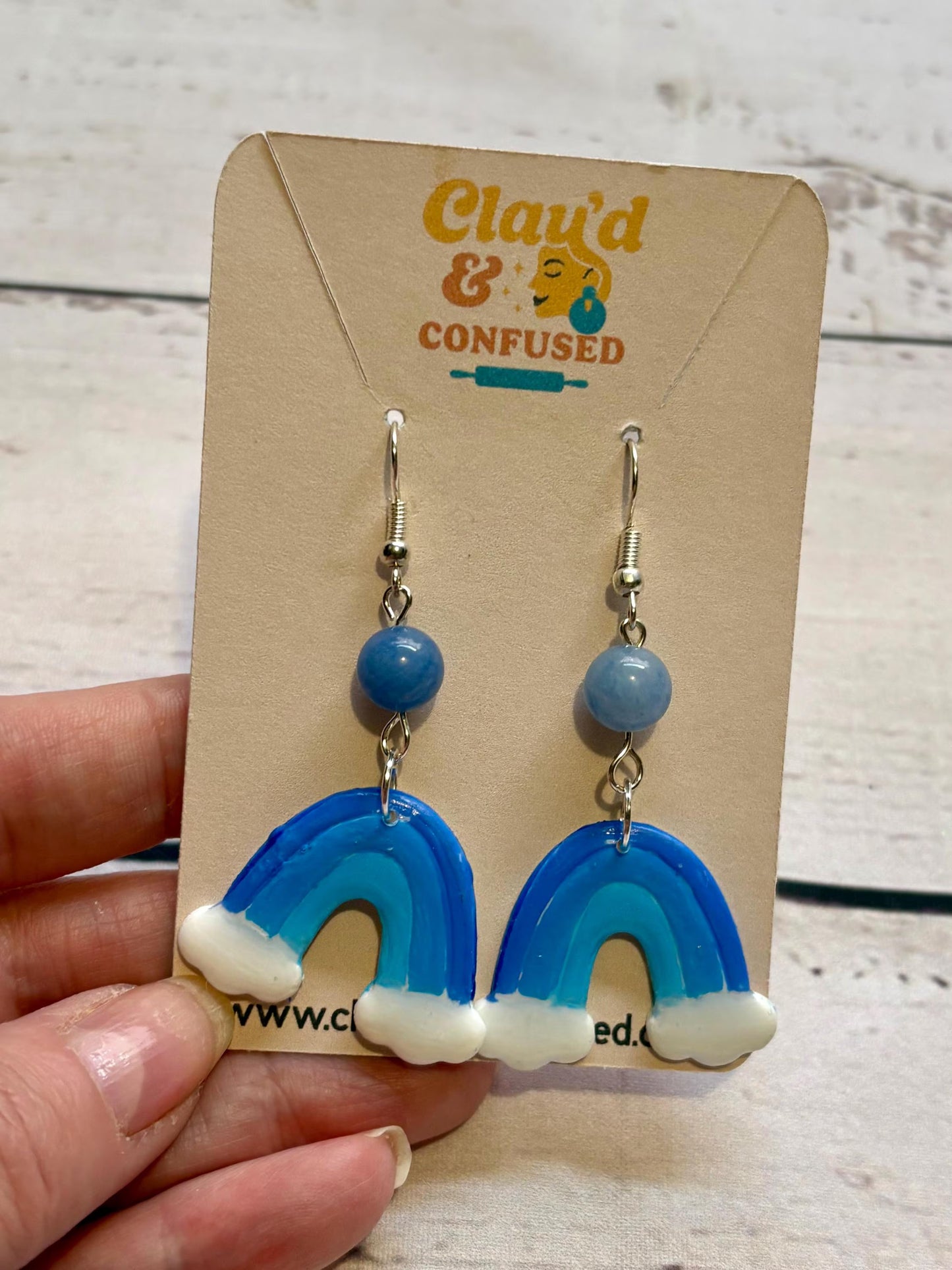 Handmade Rainbow Dangle Earrings — Polymer Clay & Bead Detail