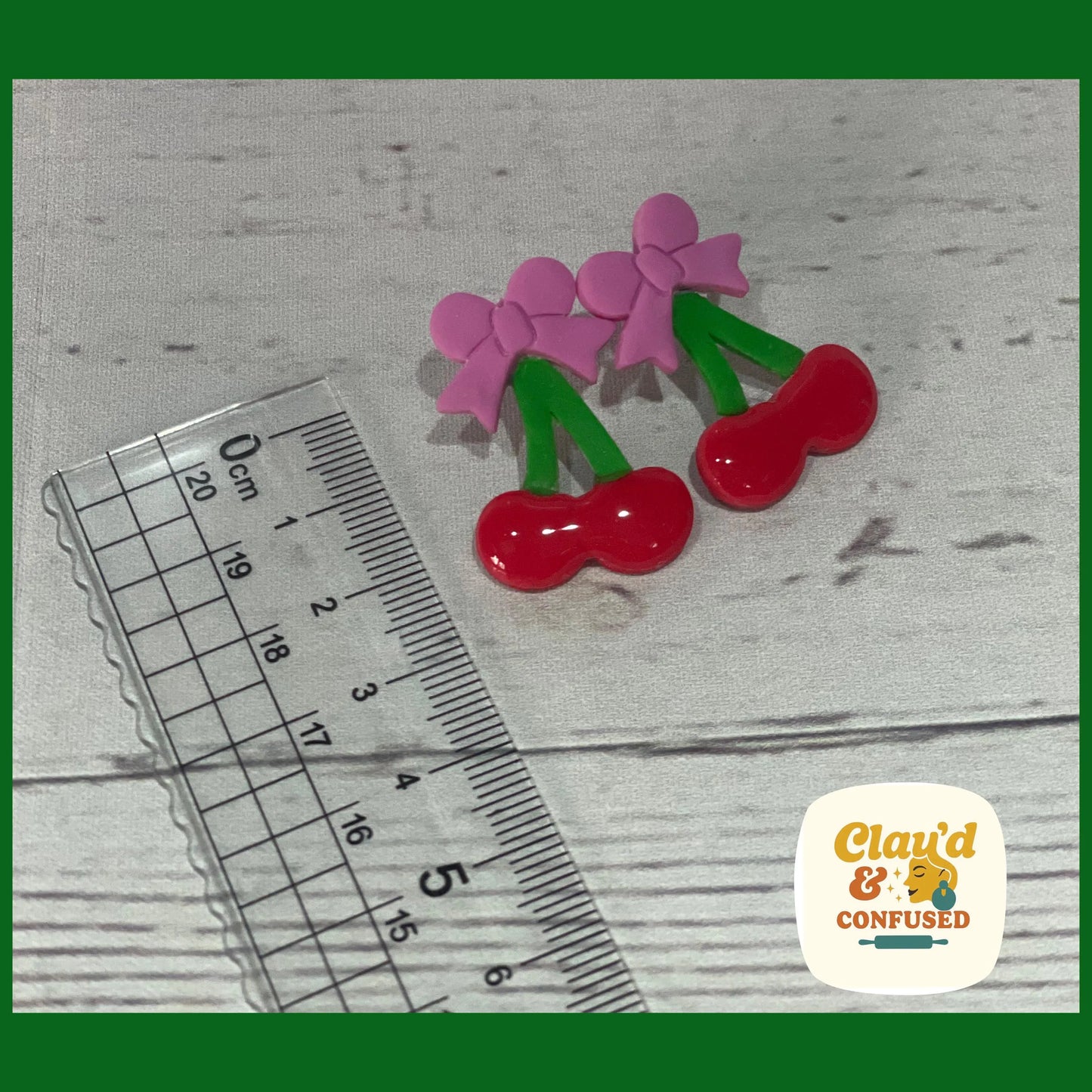 Cherries and Bows Earrings — Handmade Polymer Clay