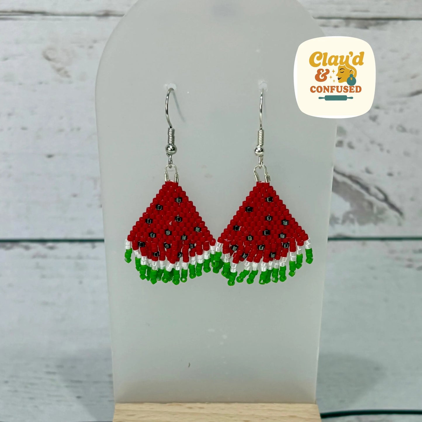 Beaded Watermelon Earrings — Handmade Seed Bead