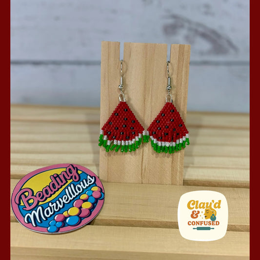 Beaded Watermelon Earrings — Handmade Seed Bead