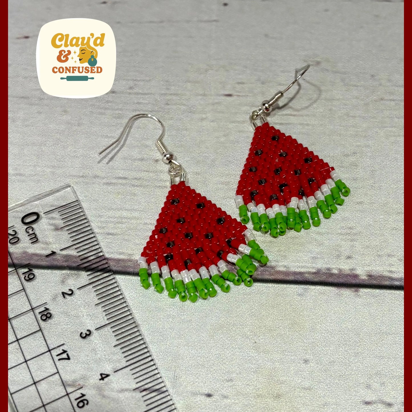 Beaded Watermelon Earrings — Handmade Seed Bead