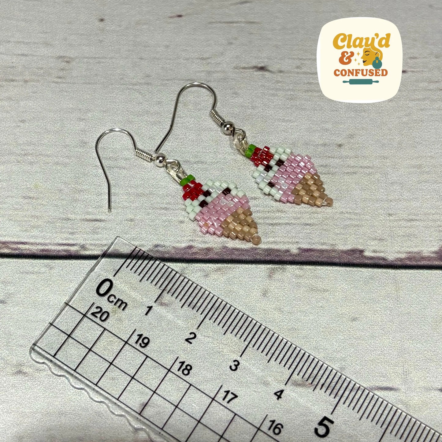 Beaded Ice Cream Cone Earrings — Handmade Miyuki Seed Bead