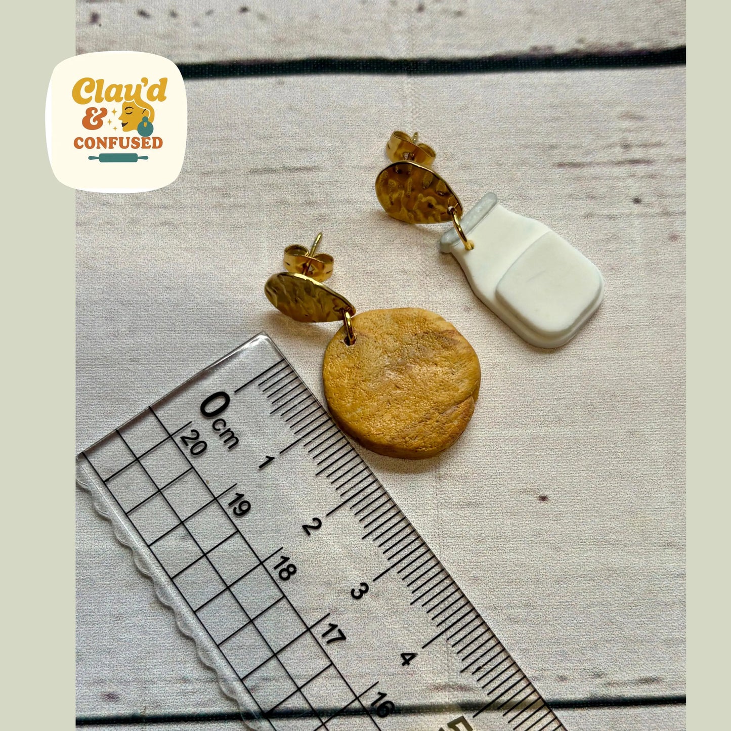Milk & Cookie Earrings — Handmade Mismatched Polymer Clay