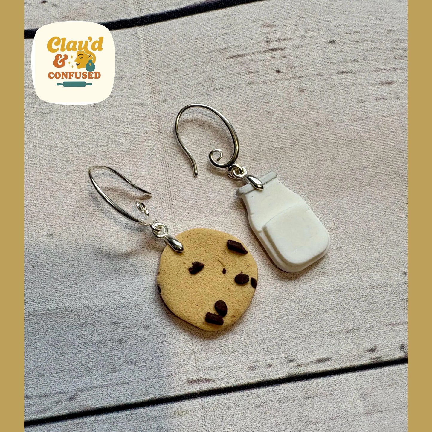 Milk & Cookie Earrings — Handmade Mismatched Polymer Clay