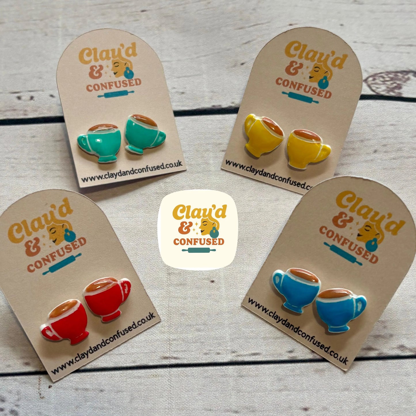 Cup of Tea Stud Earrings — Handmade Polymer Clay
