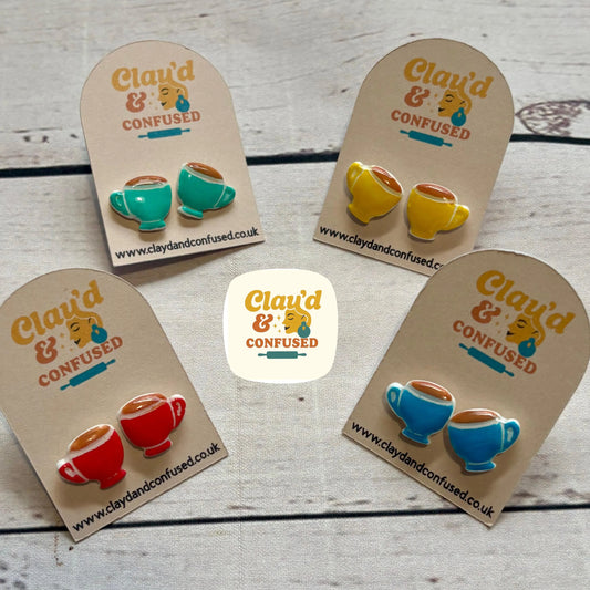 Cup of Tea Stud Earrings — Handmade Polymer Clay