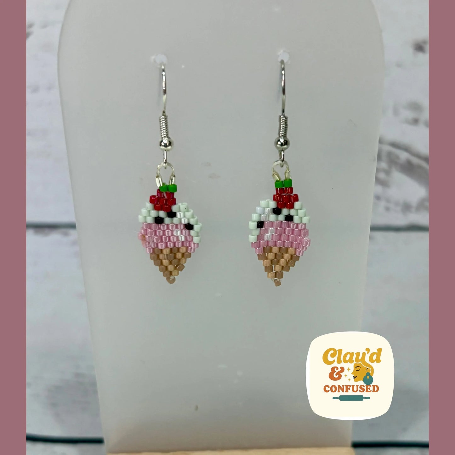 Beaded Ice Cream Cone Earrings — Handmade Miyuki Seed Bead
