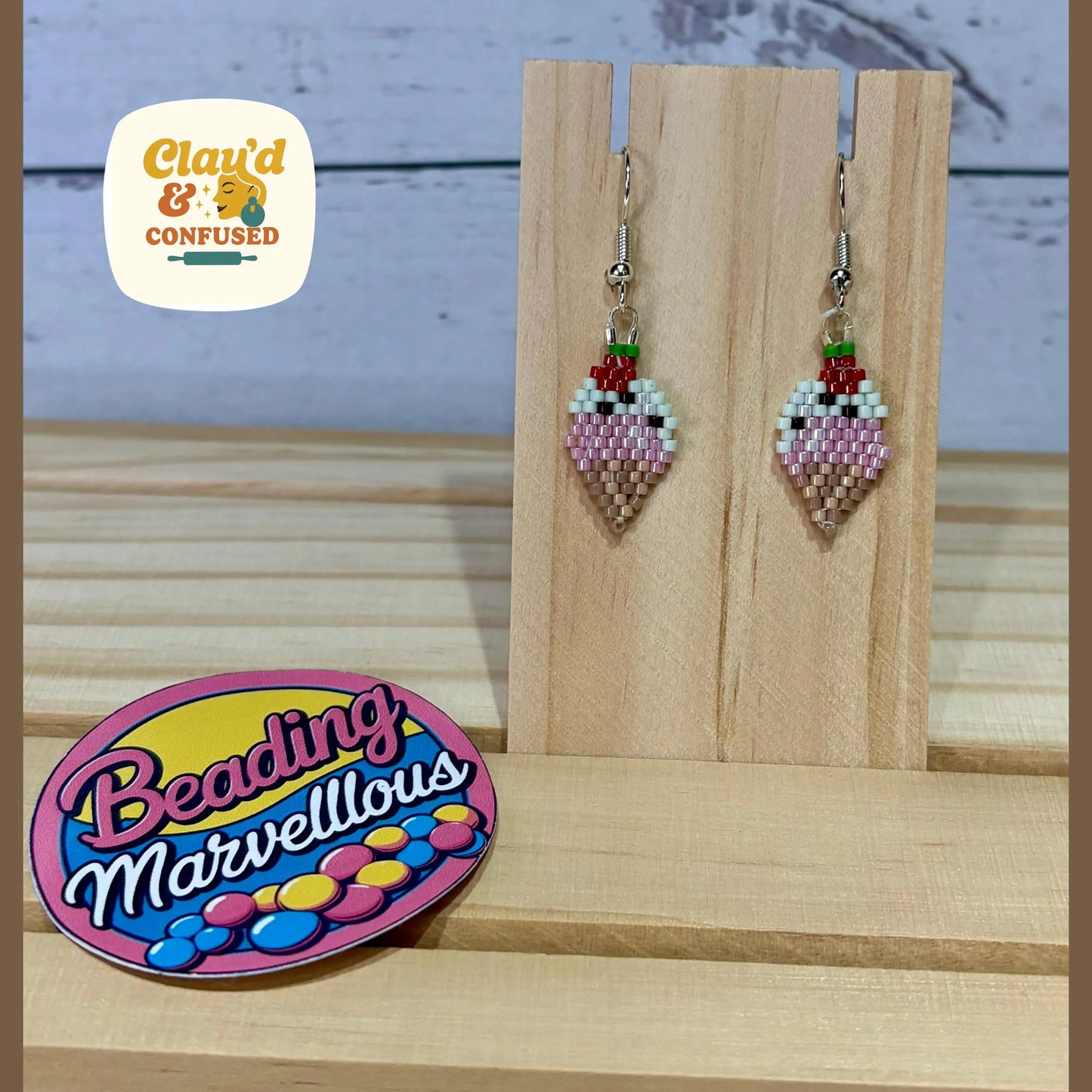 Beaded Ice Cream Cone Earrings — Handmade Miyuki Seed Bead