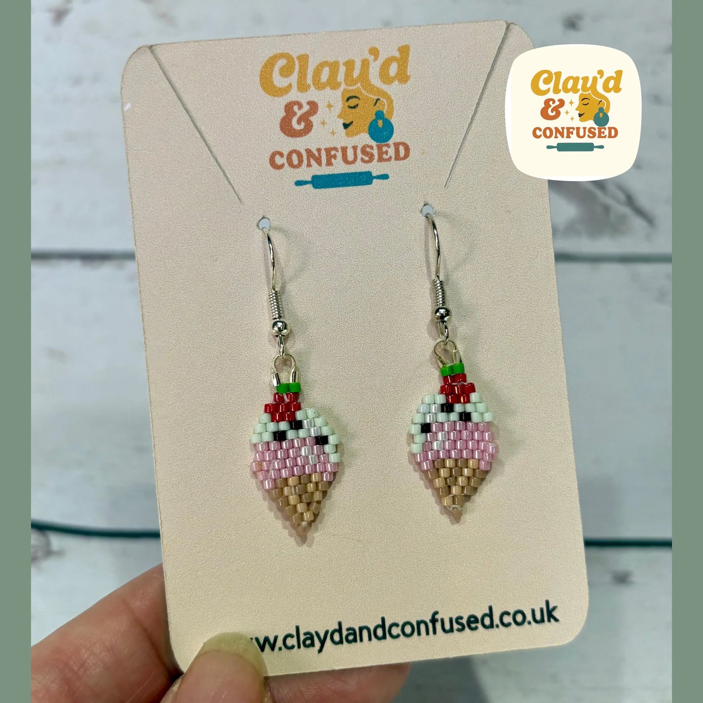 Beaded Ice Cream Cone Earrings — Handmade Miyuki Seed Bead