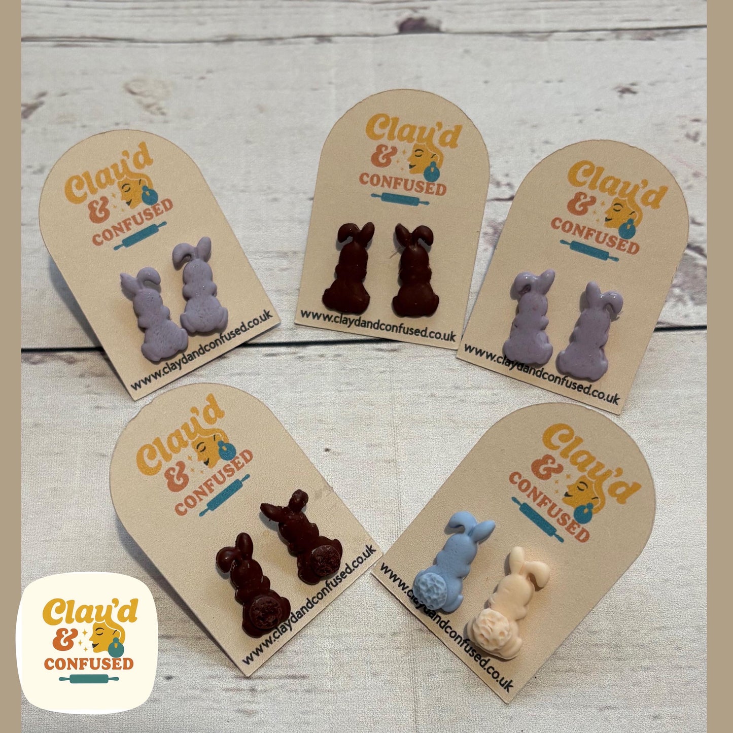 Bunny Stud Earrings — Handmade Polymer Clay