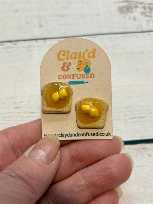Toast Stud Earrings — Choose Your Topping | Handmade Polymer Clay