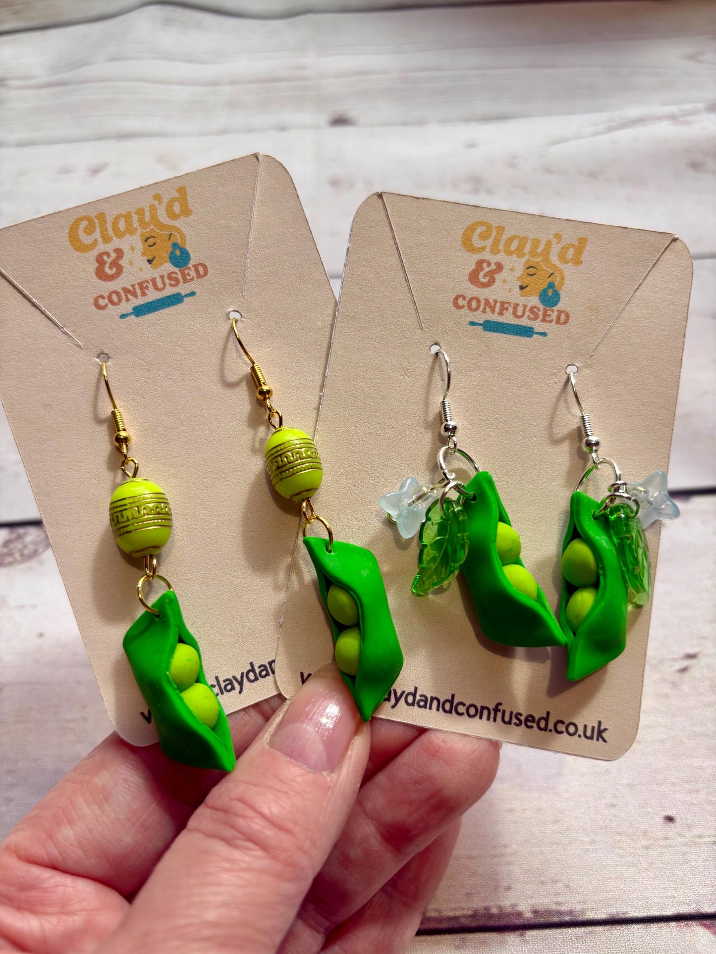 Peas in a Pod Earrings — Handmade Polymer Clay