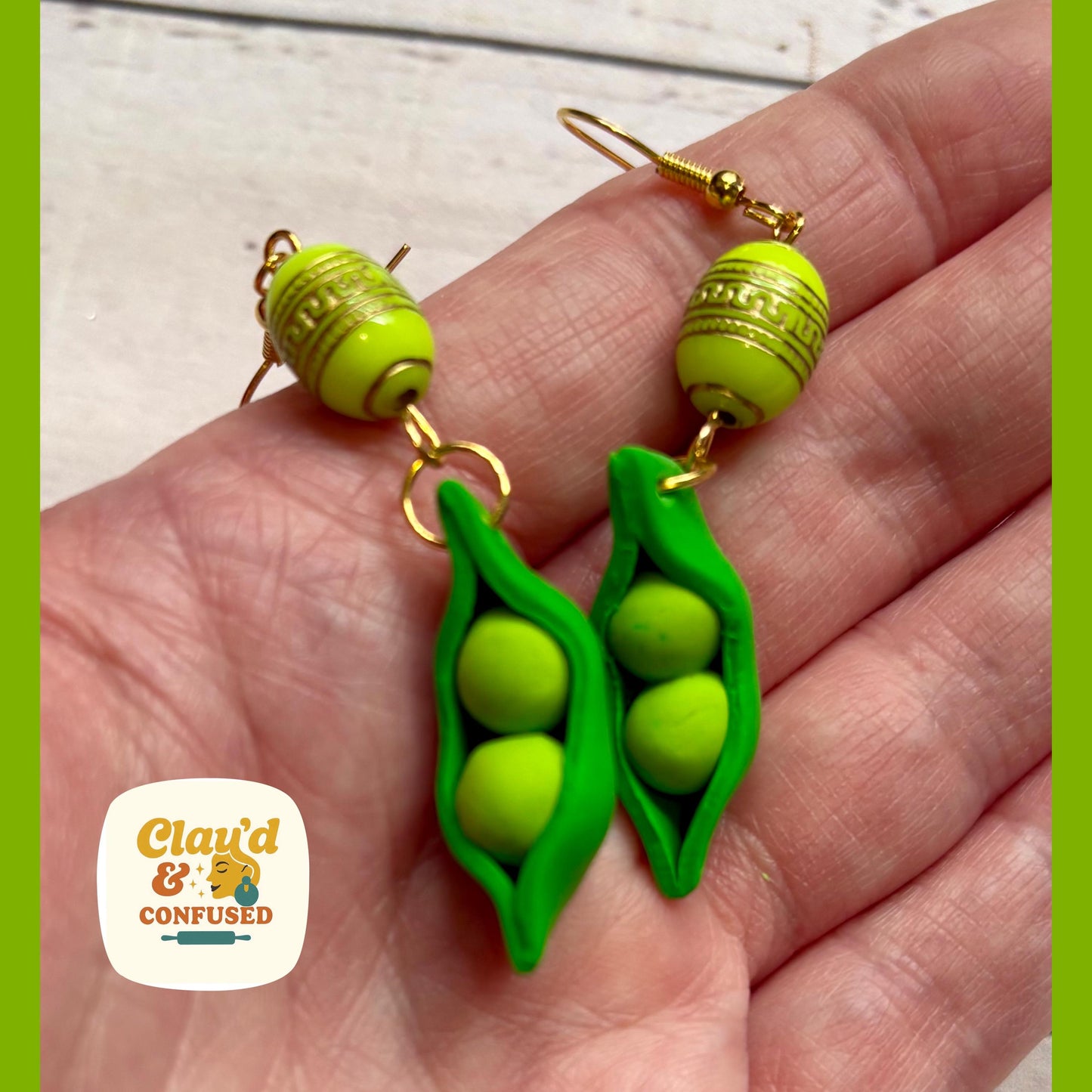 Peas in a Pod Earrings — Handmade Polymer Clay