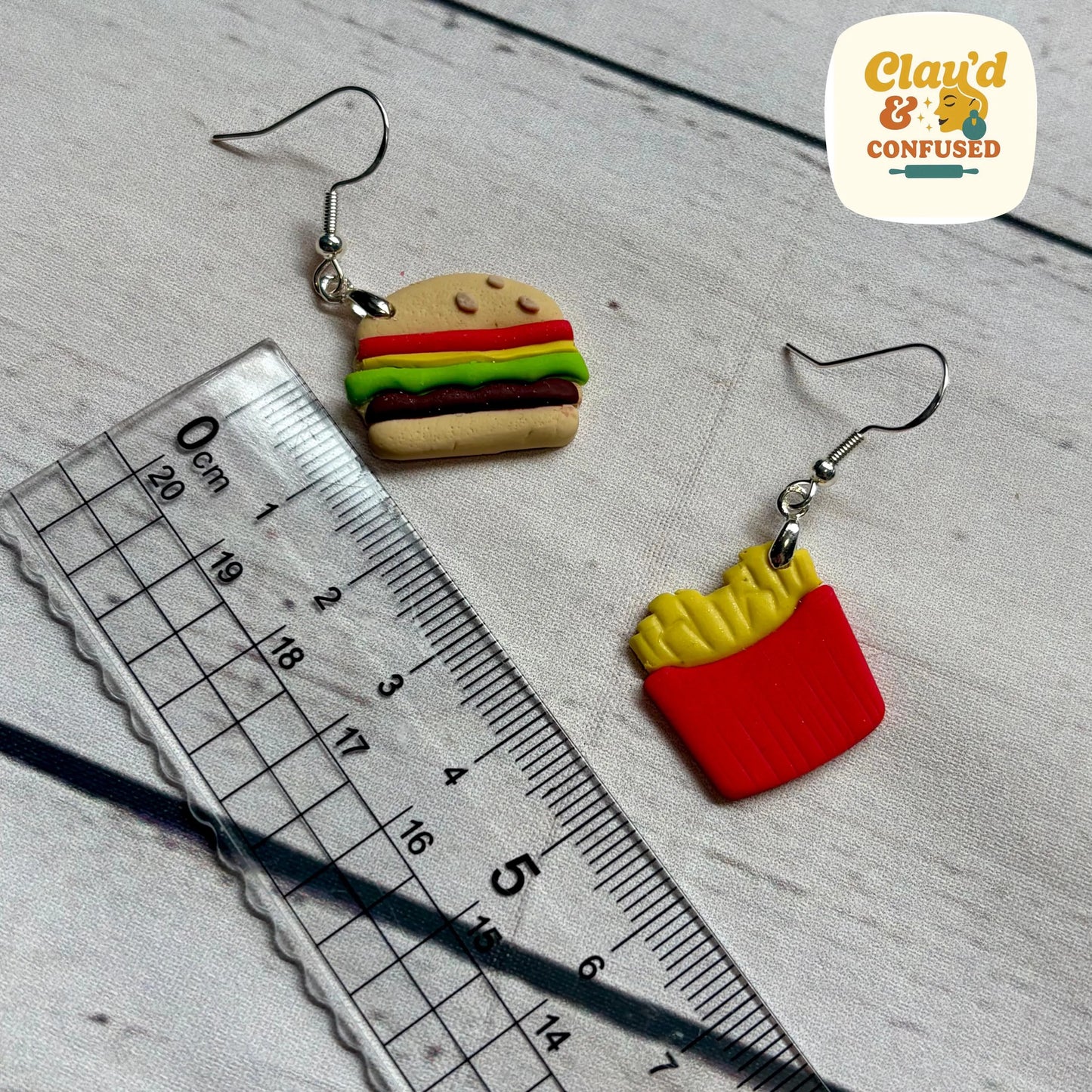 Burger and Fries Earrings — Handmade Polymer Clay