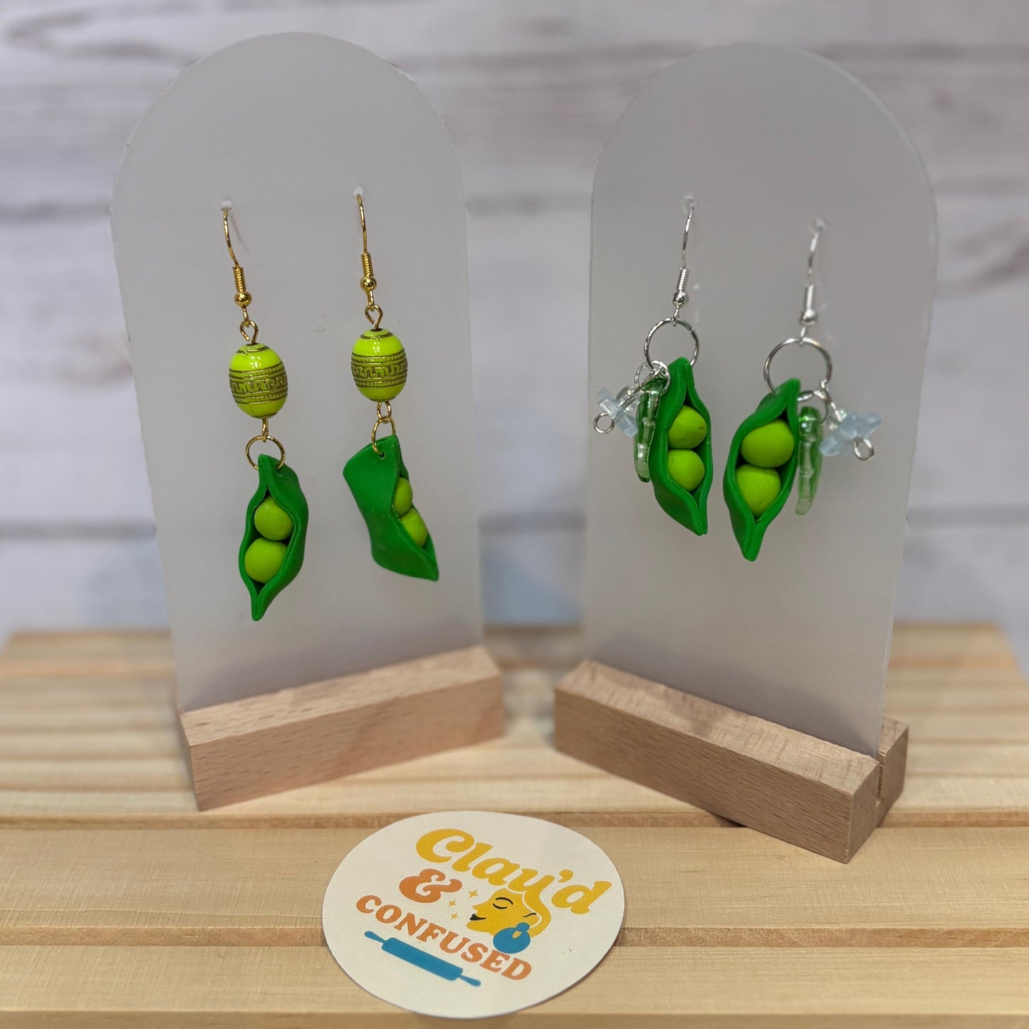 Peas in a Pod Earrings — Handmade Polymer Clay