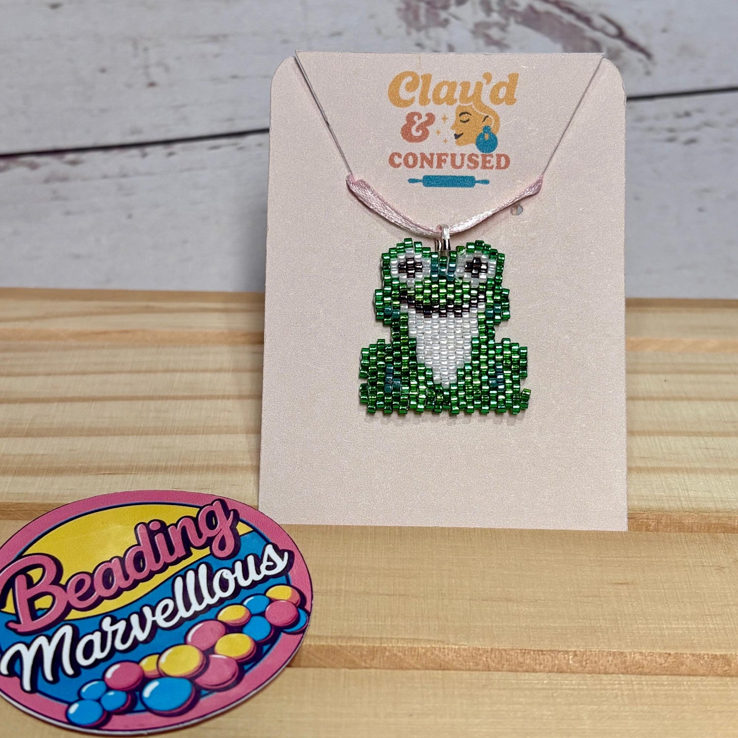Beaded Frog Pendant — Handmade