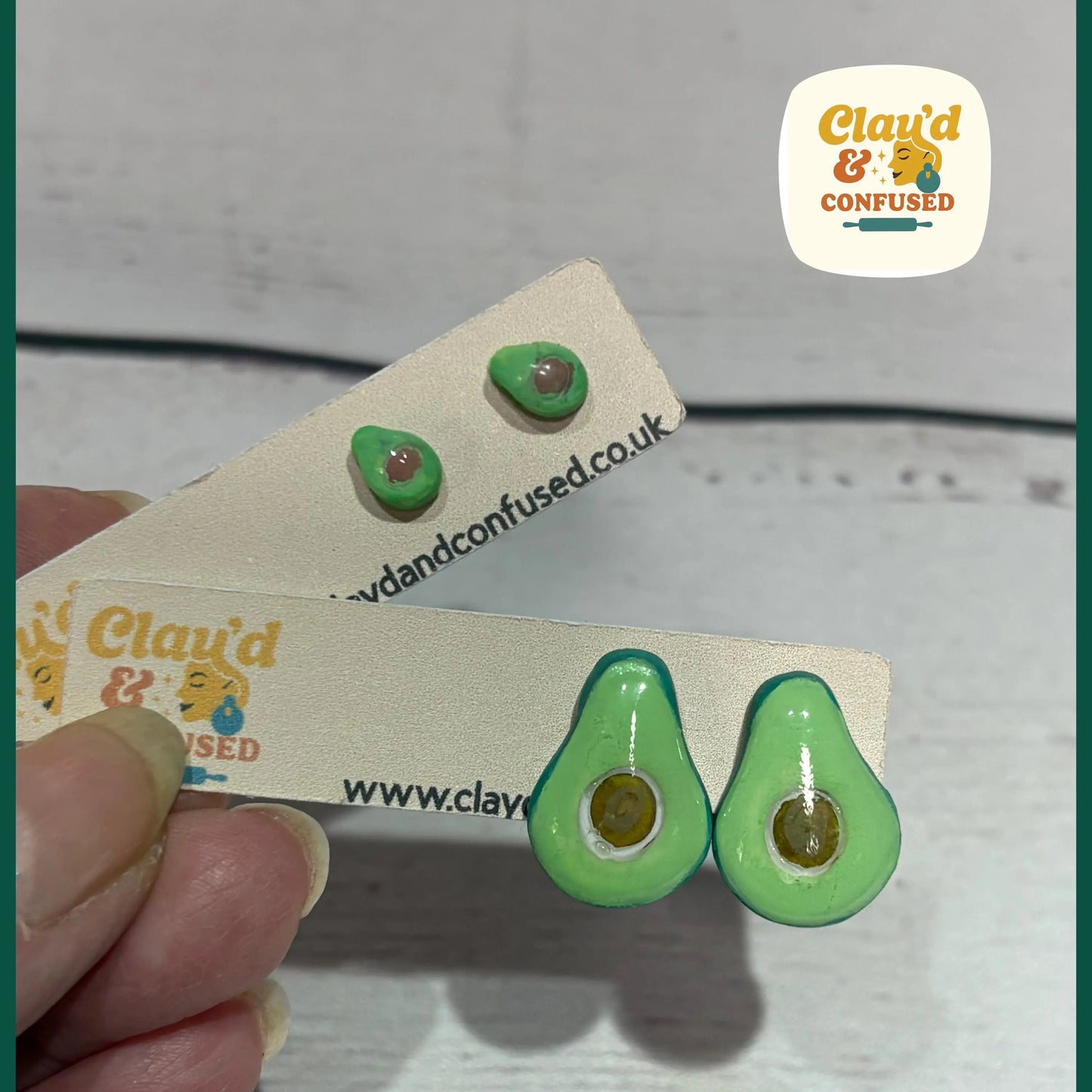 Avocado Stud Earrings — Handmade Polymer Clay