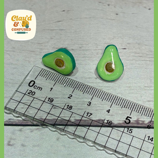 Avocado Stud Earrings — Handmade Polymer Clay