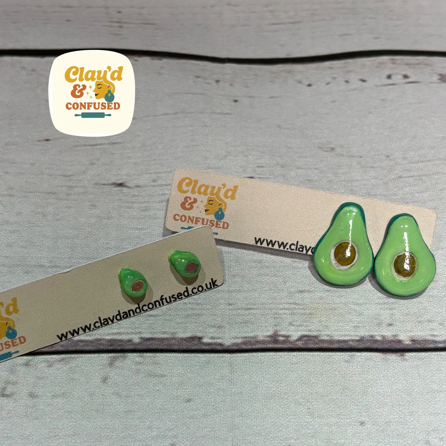 Avocado Stud Earrings — Handmade Polymer Clay
